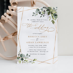 Elegant Rustic Eucalyptus Greenery Gold Wedding Invitation