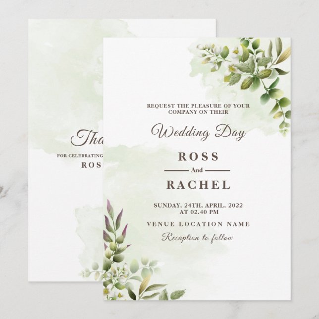 Elegant Rustic Eucalyptus Leaves Greenery Wedding  Invitation (Front/Back)