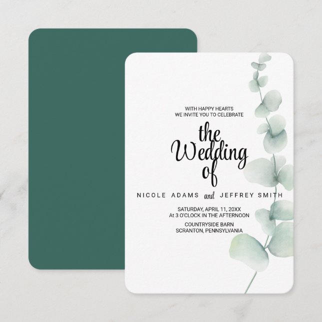 Elegant Rustic Eucalyptus Leaves Greenery Wedding  Invitation (Front/Back)