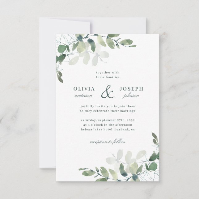Elegant Rustic Eucalyptus Leaves Greenery Wedding Invitation (Front)