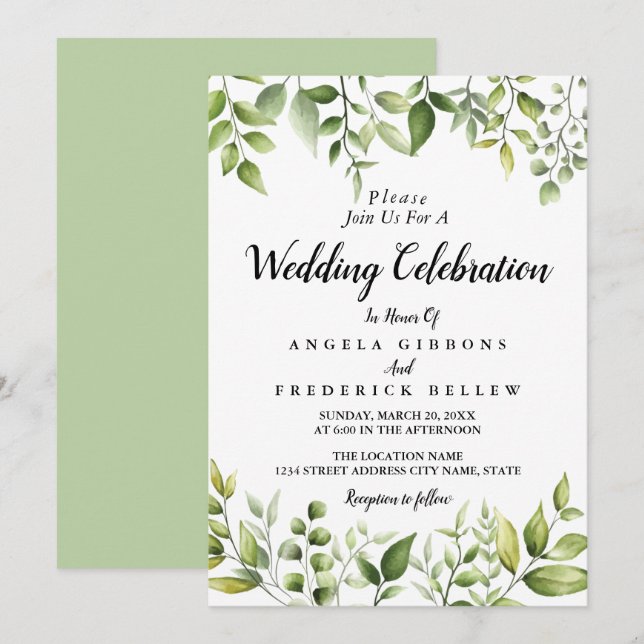 Elegant Rustic Eucalyptus Leaves Greenery Wedding Invitation (Front/Back)
