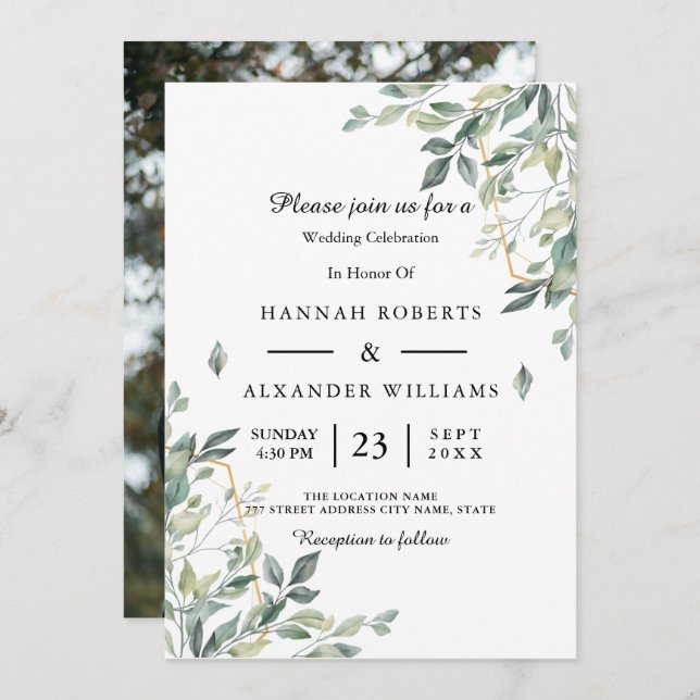 Elegant Rustic Eucalyptus Leaves Greenery Wedding Invitation (Front/Back)