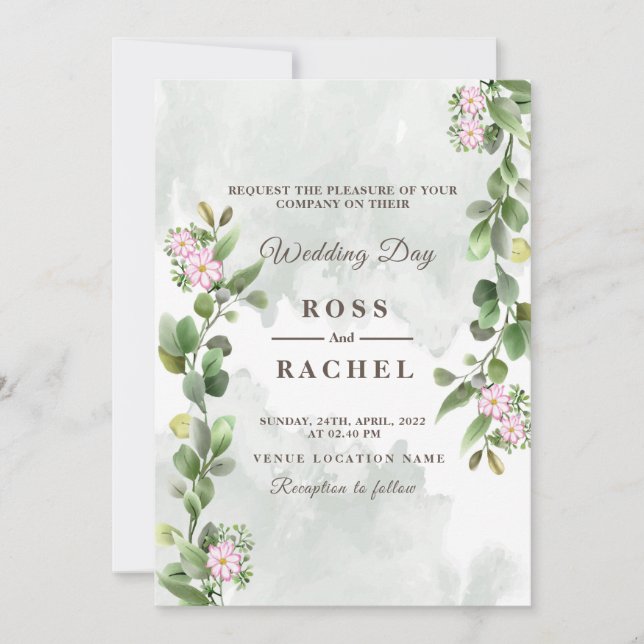 Elegant Rustic Eucalyptus Leaves Greenery Wedding  Invitation (Front)