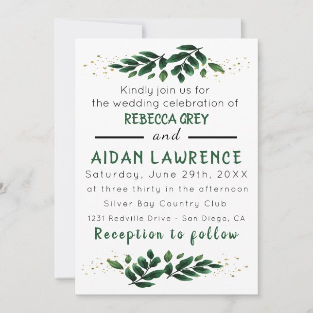 Elegant Rustic Eucalyptus Leaves Greenery Wedding  Invitation (Front)