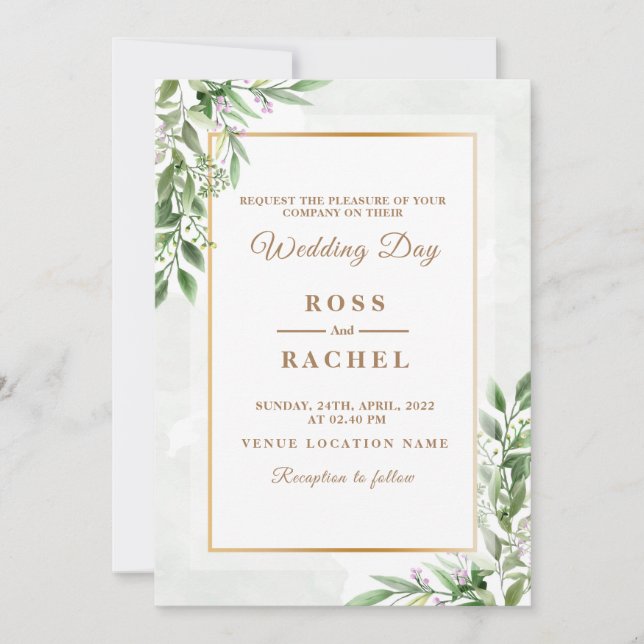 Elegant Rustic Eucalyptus Leaves Greenery Wedding  Invitation (Front)
