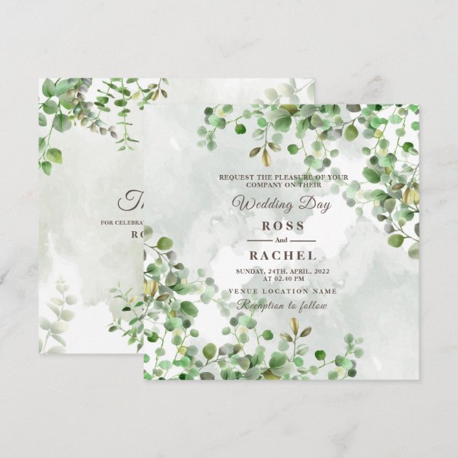 Elegant Rustic Eucalyptus Leaves Greenery Wedding  Invitation (Front/Back)