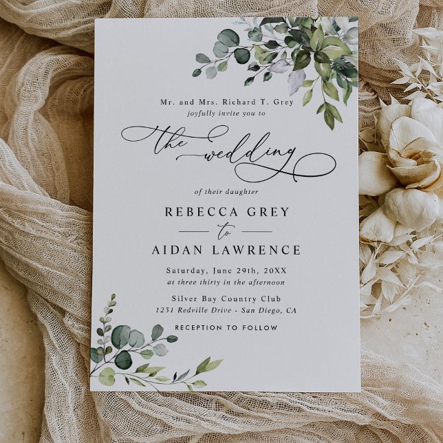 Elegant Rustic Eucalyptus Leaves Greenery Wedding Invitation (Creator Uploaded)