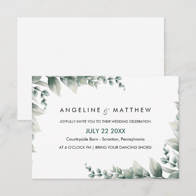 Elegant Rustic Eucalyptus Leaves Greenery Wedding  Invitation (Front/Back)