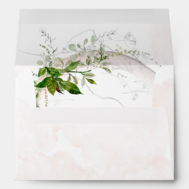Elegant Rustic Eucalyptus Leaves Pink Wedding Envelope (Back (Bottom))