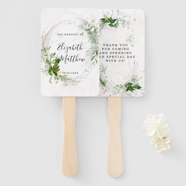 Elegant Rustic Eucalyptus Leaves Pink Wedding Hand Fan (Front and Back)