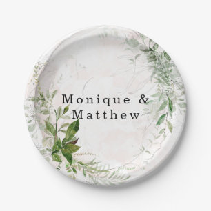 Elegant Rustic Eucalyptus Leaves Pink Wedding Paper Plate