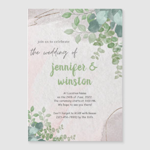 Elegant Rustic Eucalyptus Leaves Wedding Magnetic Invitation