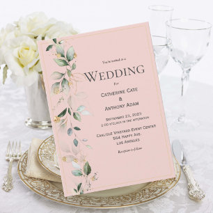Elegant Rustic Eucalyptus Pastel Pink Wedding Invitation