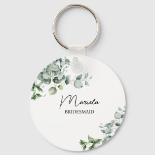 Elegant rustic eucalyptus personalised key ring