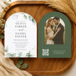 Elegant Rustic Eucalyptus QR Code Photo Wedding Invitation