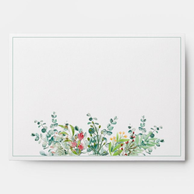 Elegant Rustic Eucalyptus Watercolor Wedding Envelope (Front)