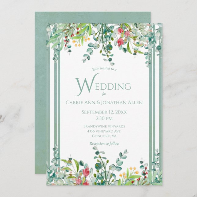 Elegant Rustic Eucalyptus Watercolor Wedding Invit Invitation (Front/Back)