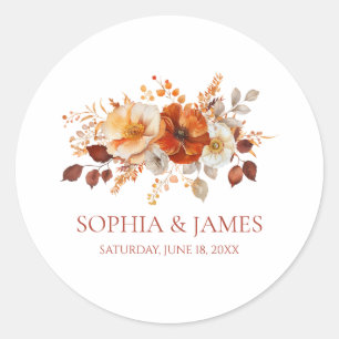 Elegant Rustic Fall Autumn Floral Wedding Classic Round Sticker