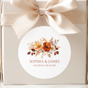 Elegant Rustic Fall Autumn Floral Wedding Classic Round Sticker