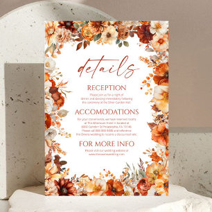 Elegant Rustic Fall Autumn Floral Wedding Details Enclosure Card
