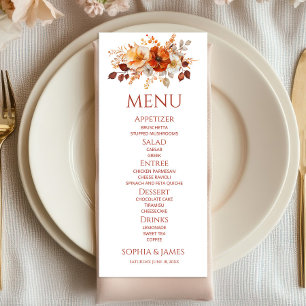 Elegant Rustic Fall Autumn Floral Wedding Menu