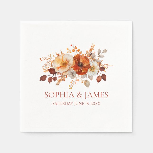 Elegant Rustic Fall Autumn Floral Wedding Napkin (Front)