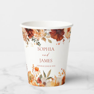 Elegant Rustic Fall Autumn Floral Wedding Paper Cups