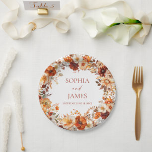 Elegant Rustic Fall Autumn Floral Wedding Paper Plate