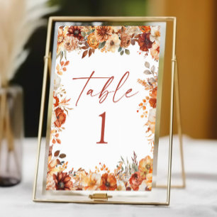 Elegant Rustic Fall Autumn Floral Wedding Table Number