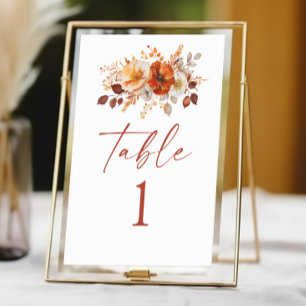 Elegant Rustic Fall Autumn Floral Wedding Table Number