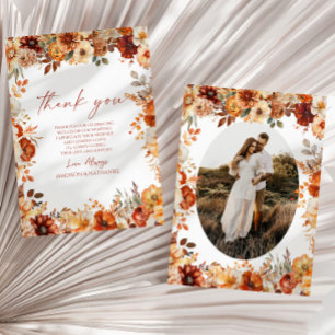 Elegant Rustic Fall Autumn Floral Wedding Thank You Card