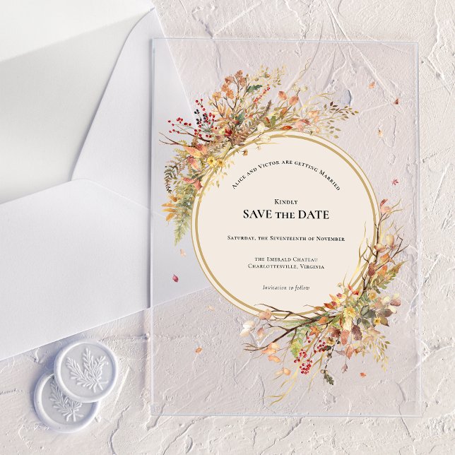 Elegant Rustic Fall Beige Save the Date Acrylic Invitations (Creator Uploaded)