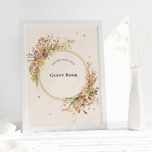 Elegant Rustic Fall Beige Wedding Guest Book Sign
