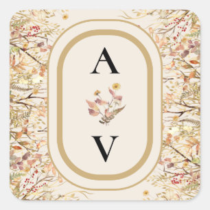 Elegant Rustic Fall Beige Wedding Monogram Square Sticker