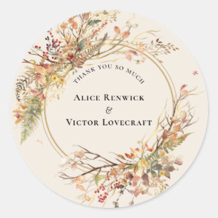 Elegant Rustic Fall Beige Wedding Thank You Favour Classic Round Sticker