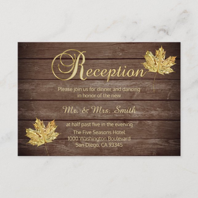 Elegant Rustic Fall Country Wedding Reception Enclosure Card (Front)