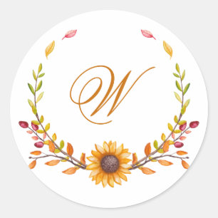 Elegant Rustic Fall Floral Bouquet Monogram Classic Round Sticker