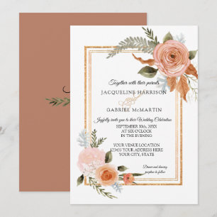 Elegant Rustic Fall Floral Copper Gold Wedding Invitation