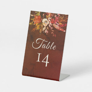 Elegant Rustic Fall Floral Wedding Table Number Pedestal Sign