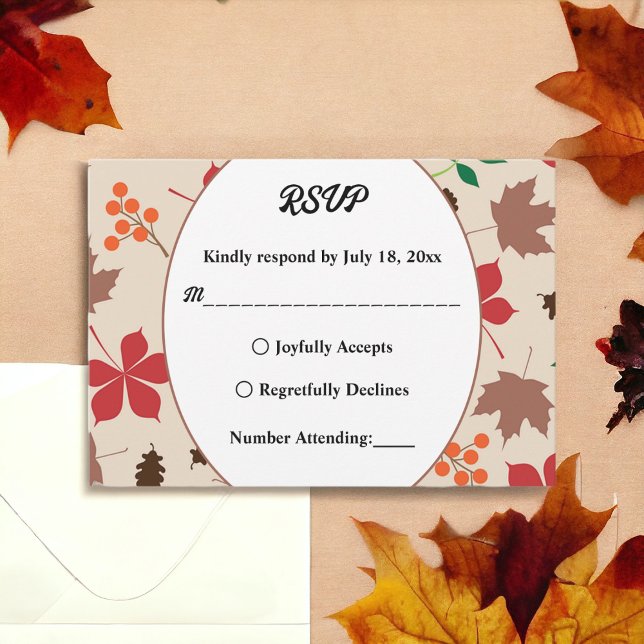 Elegant Rustic Fall Leaves Autumn Floral Wedding RSVP Card (Creator Uploaded)