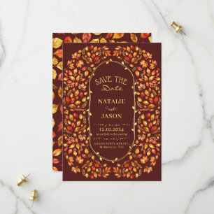 Elegant Rustic Fall Leaves Boho Wedding Save The Date