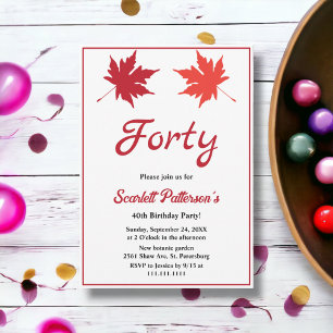 Elegant Rustic Fall Leaves Chic Fall 40th Birthday Invitation