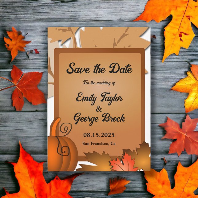 Elegant Rustic Fall Leaves Pumpkin Autumn Wedding Save The Date (Creator Uploaded)