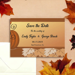 Elegant Rustic Fall Leaves Pumpkin Floral Wedding Save The Date