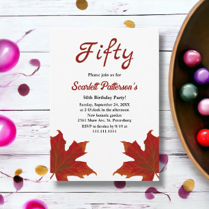 Elegant Rustic Fall Leaves Romantic 50th Birthday Invitation