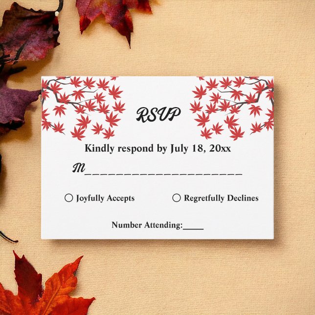 Elegant Rustic Fall Red Leaves Boho Autumn Wedding RSVP Card (Creator Uploaded)