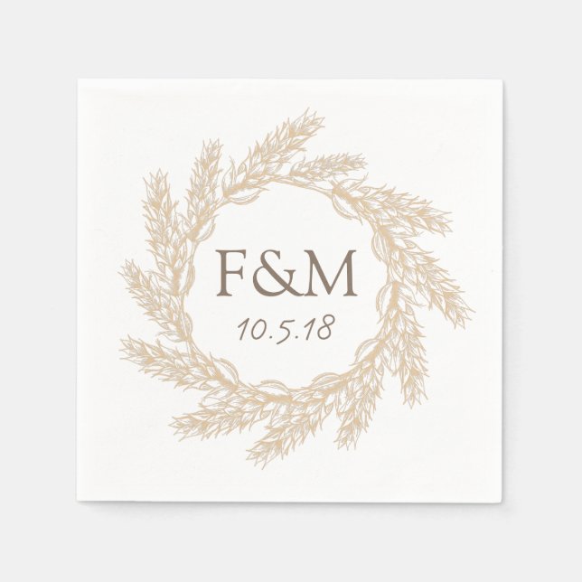 Elegant Rustic Farmhouse Wheat Wreath Napkin (Front)