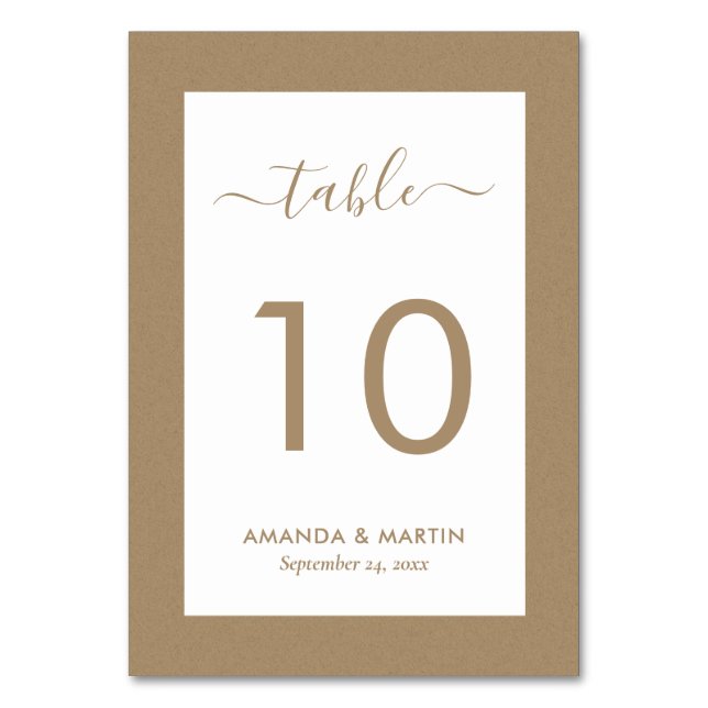 Elegant Rustic Faux Kraft Paper Wedding Table Number (Front)