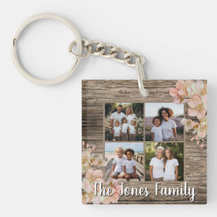Elegant rustic floral 4 photo template key ring