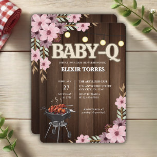 Elegant Rustic Floral Baby-Q Grill Baby Shower Invitation